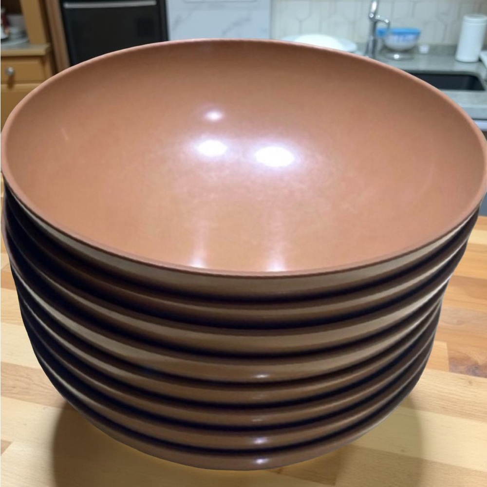 8 Vintage Texas Ware Small Brown Retro Dessert Bowls Set